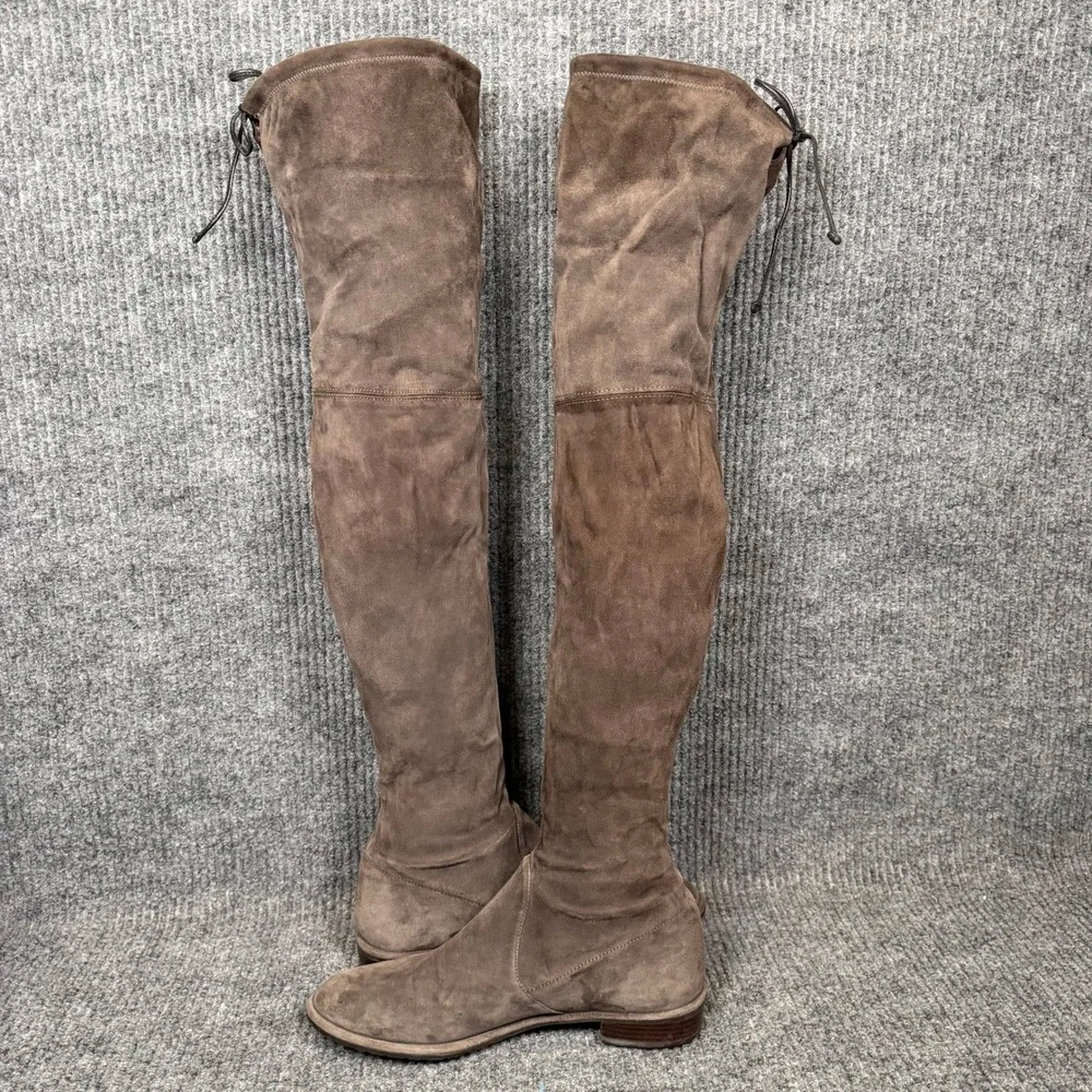 Stuart Weitzman Over Knee Boots Womens 8M Taupe Suede OTK Designer Discoloration